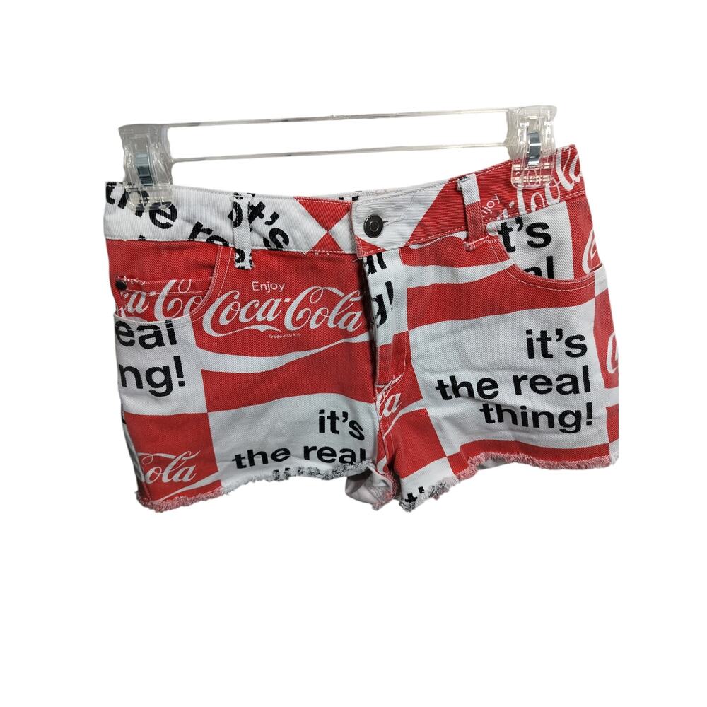 5192)Vtg 90 Coca Cola S Red  White Checkered Pop Art Hi Rise Cut-off Dnm Shorts